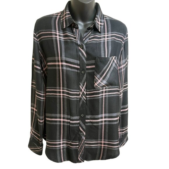 Rails Hunter Onyx Blush Slate Plaid Rayon Metallic Relaxed Fit Button Down Shirt - Picture 2 of 10
